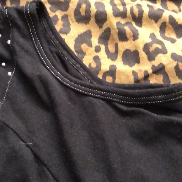 ONE STEP UP 1X black scoop-neck  shirred  cold shoulder w/silver detail - Picture 4 of 12